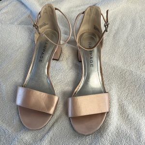 Beige/salmon dress shoes size 7.5 cloth upper. 2 inch heel.
